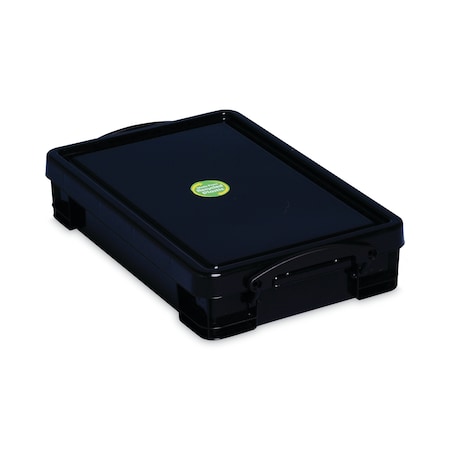 Really Useful Box Storage Tote W/ Lid, 1 gal, 15-11/20 in L x 10-1/25 in W x 3-23/50 in H, Black, 4 PK 4BK-PK4